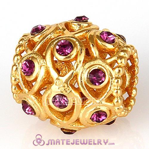 Gold Plated Sterling Silver Ocean Treasures Beads with Amethyst Austrian Crystal