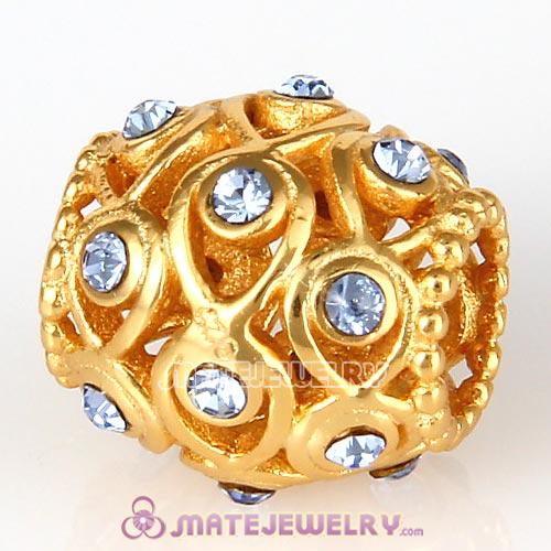 Gold Plated Sterling Silver Ocean Treasures Beads with Light Sapphire Austrian Crystal