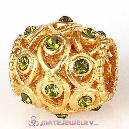 Gold Plated Sterling Silver Ocean Treasures Beads with Olivine Austrian Crystal