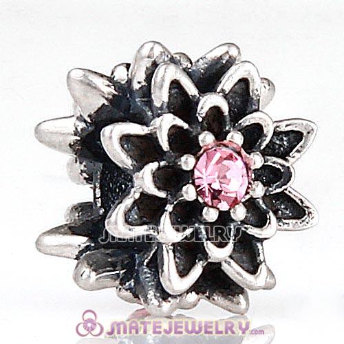 Sterling Silver Edelweiss Beads with Light Rose Austrian Crystal