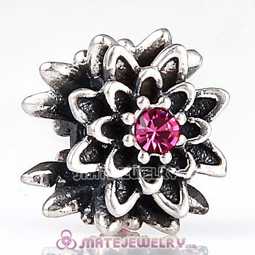Sterling Silver Edelweiss Beads with Rose Austrian Crystal