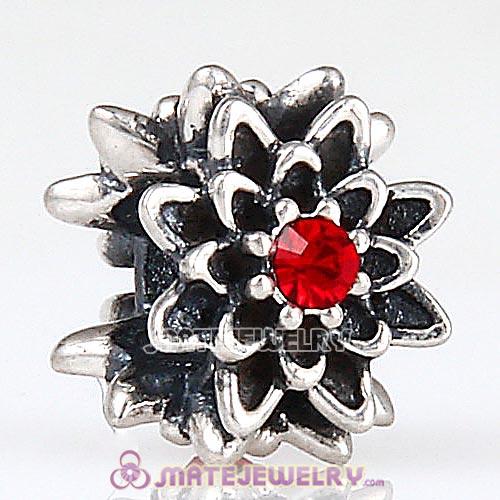 Sterling Silver Edelweiss Beads with Light Siam Austrian Crystal