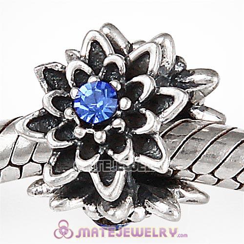Sterling Silver Edelweiss Beads with Sapphire Austrian Crystal