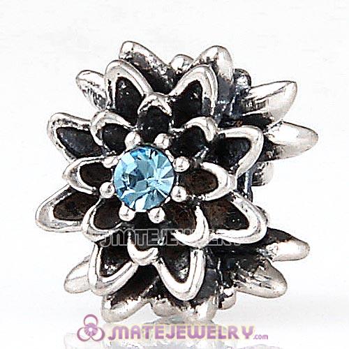 Sterling Silver Edelweiss Beads with Aquamarine Austrian Crystal
