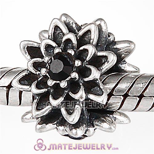 Sterling Silver Edelweiss Beads with Jet Austrian Crystal