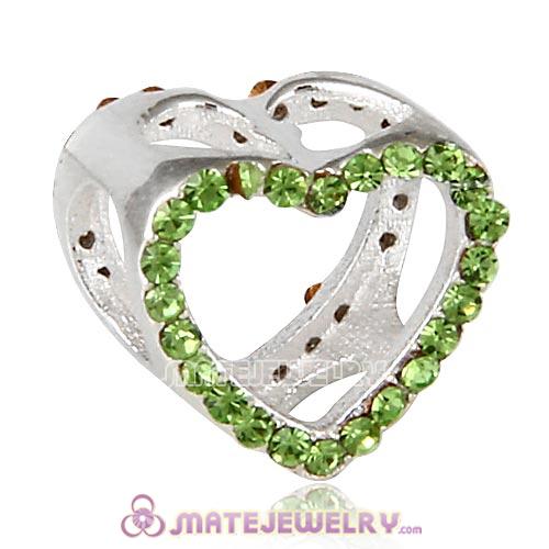 Sterling Silver Heart Beads with Peridot Austrian Crystal