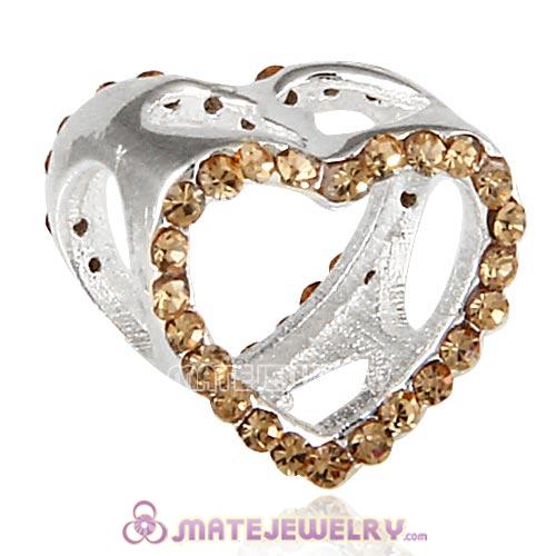 Sterling Silver Heart Beads with Light Colorado Topaz Austrian Crystal