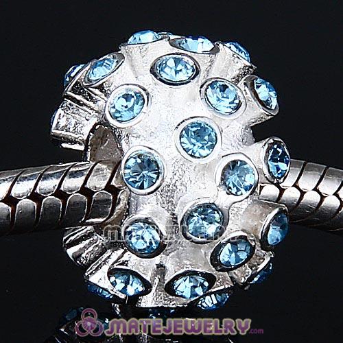 Sterling Silver Loose Pave Beads with Aquamarine Austrian Crystal