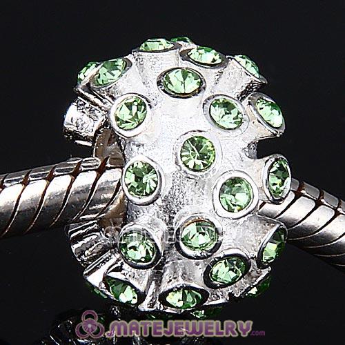 Sterling Silver Loose Pave Beads with Peridot Austrian Crystal