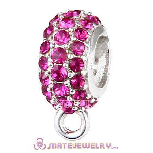 Sterling Silver European Pave Beads with Fuchsia Austrian Crystal