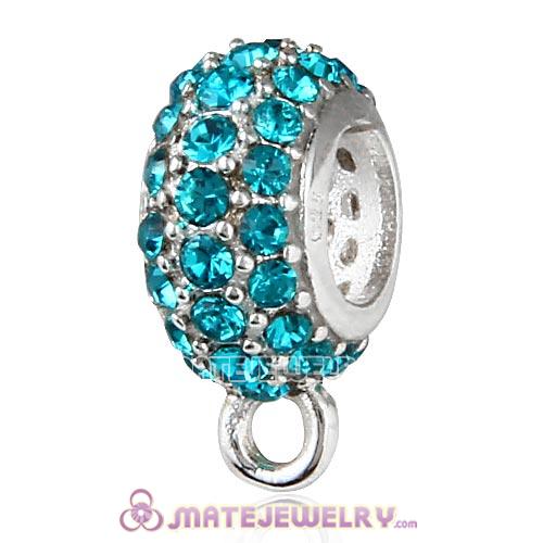 Sterling Silver European Pave Beads with Blue Zircon Austrian Crystal