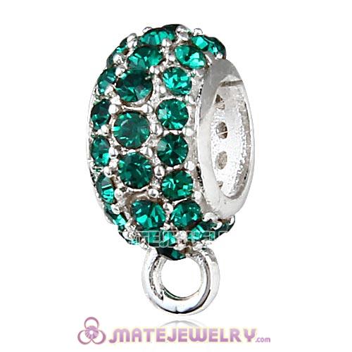 Sterling Silver European Pave Beads with Emerald Austrian Crystal