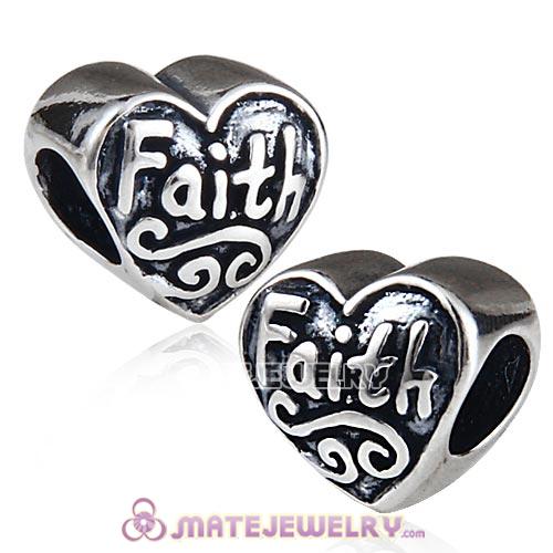 Antique Sterling Silver Faith Heart Love Charm Beads European Style