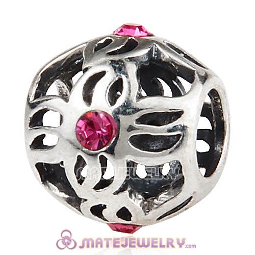 Sterling Silver Pinwheel Charm Beads with Rose Austrian Crystal