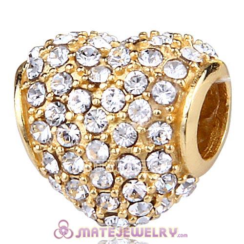 Gold Plated Sterling Pave Heart with Clear Austrian Crystal Charm