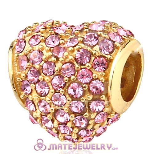 Gold Plated Sterling Pave Heart with Light Rose Austrian Crystal Charm