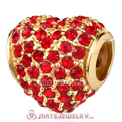 Gold Plated Sterling Pave Heart with Light Siam Austrian Crystal Charm