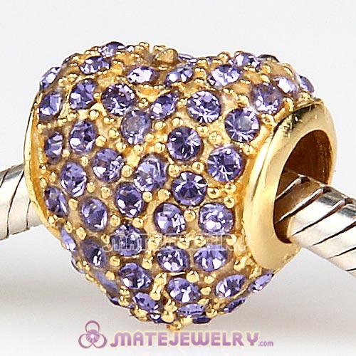 Gold Plated Sterling Pave Heart with Tanzanite Austrian Crystal Charm