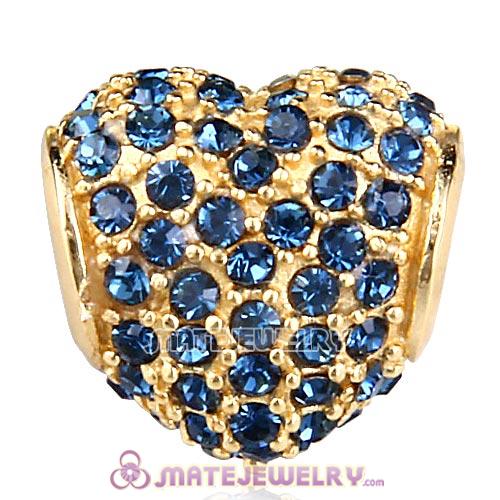 Gold Plated Sterling Pave Heart with Montana Austrian Crystal Charm