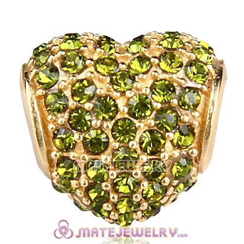 Gold Plated Sterling Pave Heart with Olivine Austrian Crystal Charm