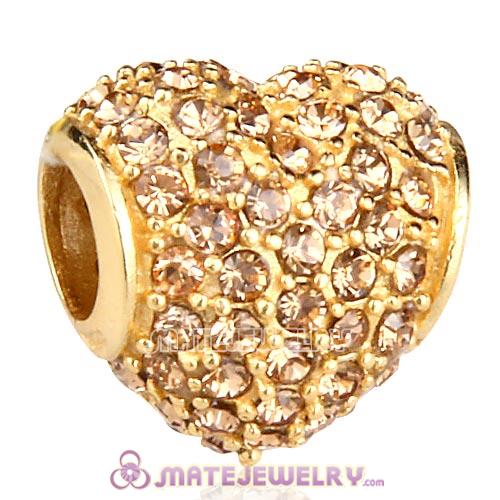 Gold Plated Sterling Pave Heart with Light Colorado Topaz Austrian Crystal Charm
