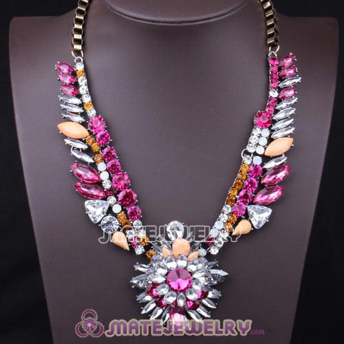 Luxury brand Multicolor Resin Crystal Flower Statement Necklaces