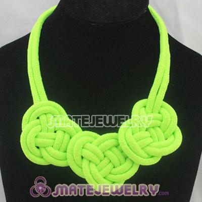 Handmade Weave Fluorescence Peridot Cotton Rope 3 Flowers Necklace