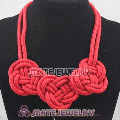 Handmade Weave Fluorescence Red Cotton Rope 3 Flowers Necklace