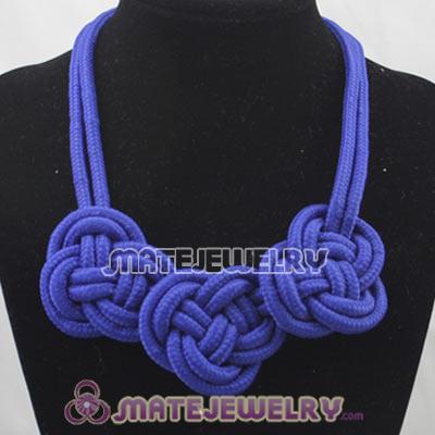 Handmade Weave Fluorescence Dark Blue Cotton Rope 3 Flowers Necklace