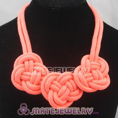 Handmade Weave Fluorescence Orange Cotton Rope 3 Flowers Necklace