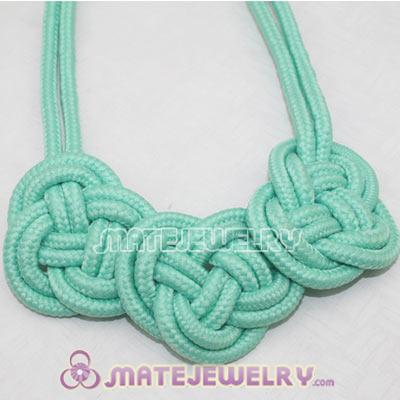 Handmade Weave Fluorescence Turquoise Cotton Rope 3 Flowers Necklace
