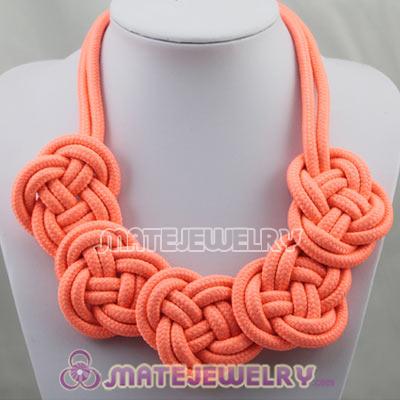 Handmade Weave Fluorescence Orange Cotton Rope 5 Flowers Necklace