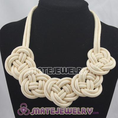 Handmade Weave Fluorescence Creamy white Cotton Rope 5 Flowers Necklace