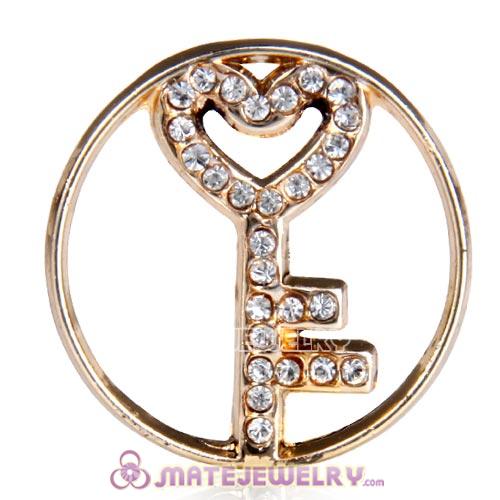 22mm Large Rose Gold Heart Key Alloy Window Plate with Crystal