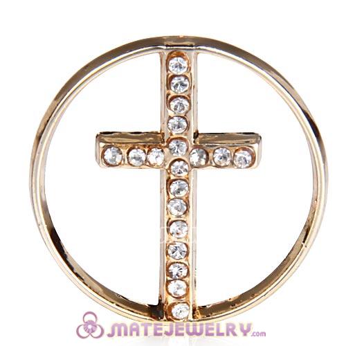 22mm Large Rose Gold Cross Alloy Window Plate with Crystal