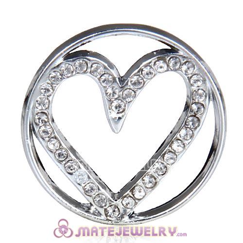 22mm Large Platinum Heart Alloy Window Plate with Crystal