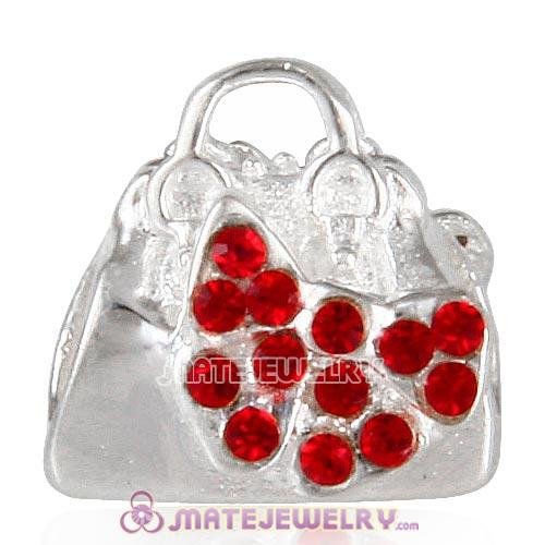 Sterling Silver Loves Shopping Bag Beads with Light Siam Austrian Crystal