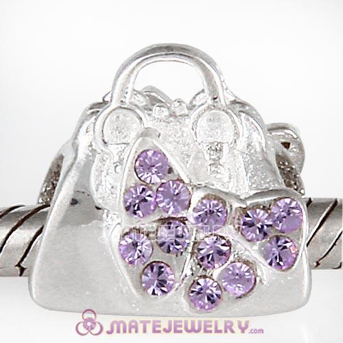 Sterling Silver Loves Shopping Bag Beads with Violet Austrian Crystal