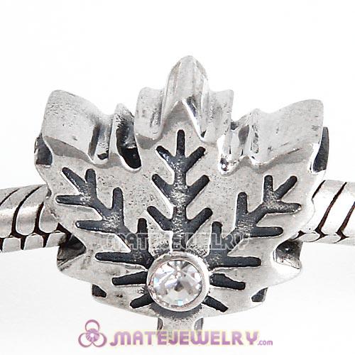 Sterling Silver Maple Leaf Beads with Clear Austrian Crystal European Style