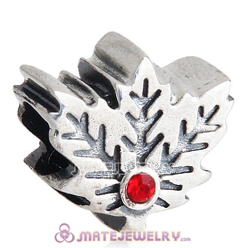 Sterling Silver Maple Leaf Beads with Light Siam Austrian Crystal European Style
