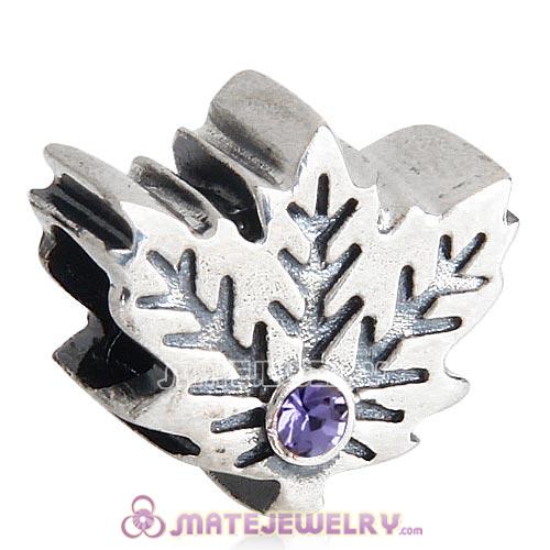 Sterling Silver Maple Leaf Beads with Tanzanite Austrian Crystal European Style