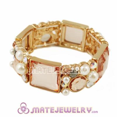 Golden Pearl and Crystal Fashion Elastic Bracelets Wholesale