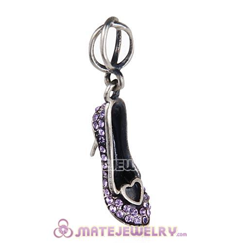 Sterling Silver Cinderella Slipper with Violet Austrian Crystal Dangle Beads