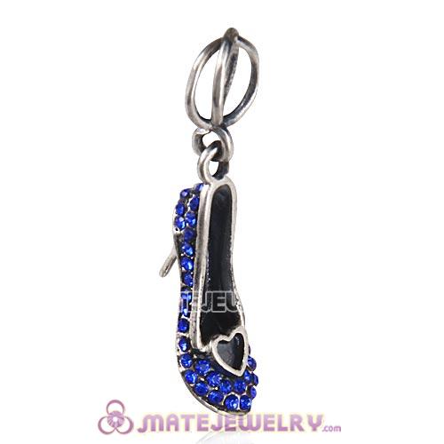 Sterling Silver Cinderella Slipper with Sapphire Austrian Crystal Dangle Beads