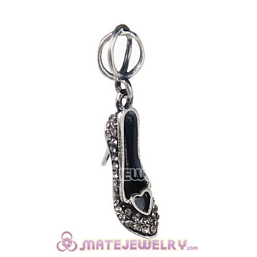 Sterling Silver Cinderella Slipper with Black Diamond Austrian Crystal Dangle Beads