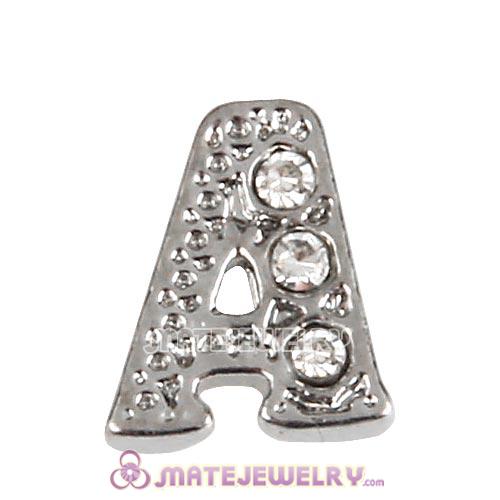 Platinum Plated Alloy Letter A with Crystal Floating Locket Charms