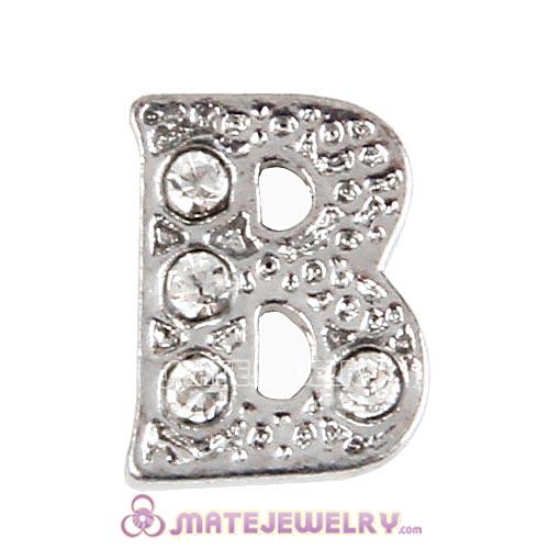 Platinum Plated Alloy Letter B with Crystal Floating Locket Charms