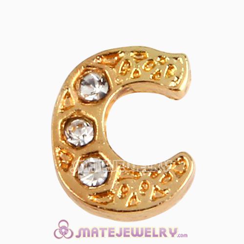 Gold  Plated Alloy Letter C with Crystal Floating Locket Charms