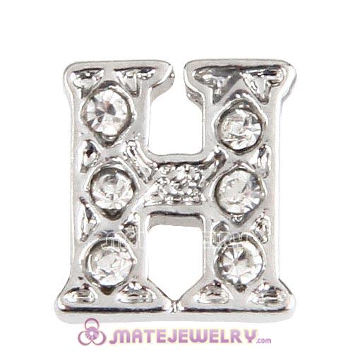 Platinum Plated Alloy Letter H with Crystal Floating Locket Charms