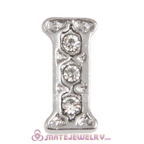 Platinum Plated Alloy Letter I with Crystal Floating Locket Charms